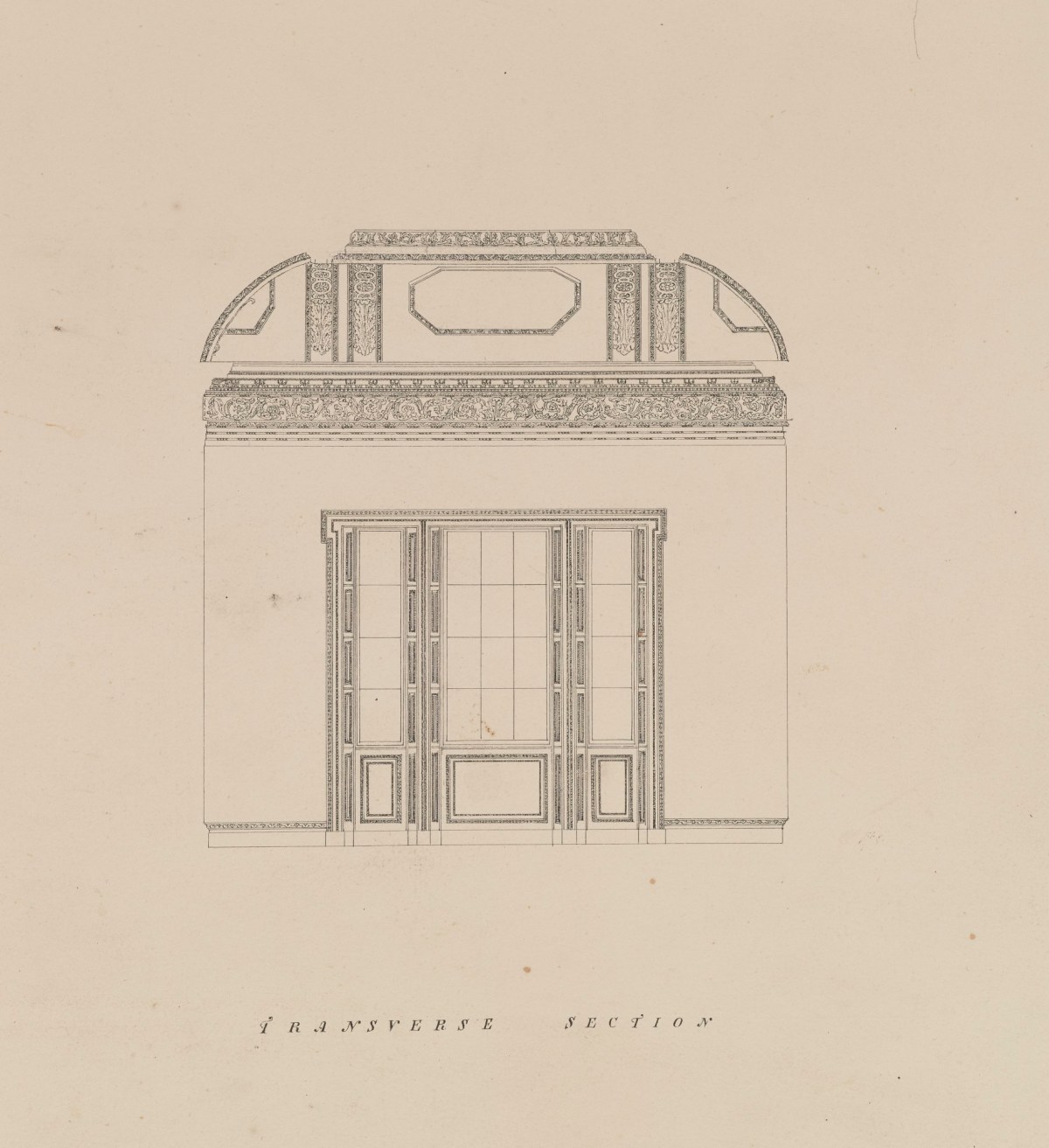 Samuel Ware, Design or record drawing for the ball room, Burlington House, Piccadilly, Westminster, London: longitudinal and transverse sections