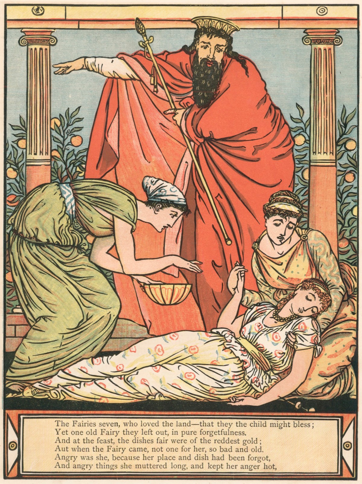 Walter Crane, 'And down she falls in death-like sleep'