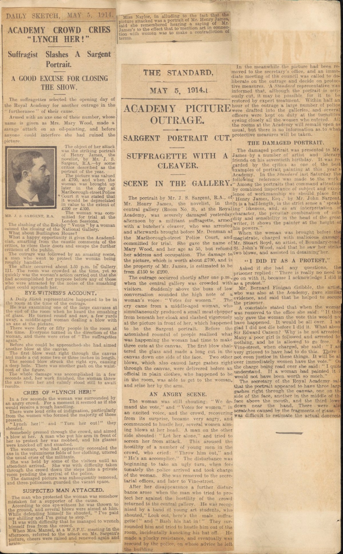 , Coverage resulting from a suffragette action