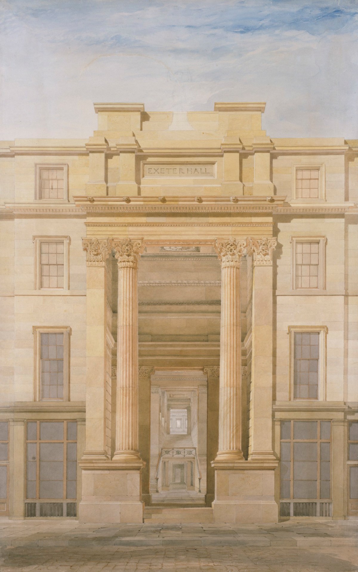 John Peter Gandy RA, Design for Exeter Hall, Strand, Westminster, London: elevation