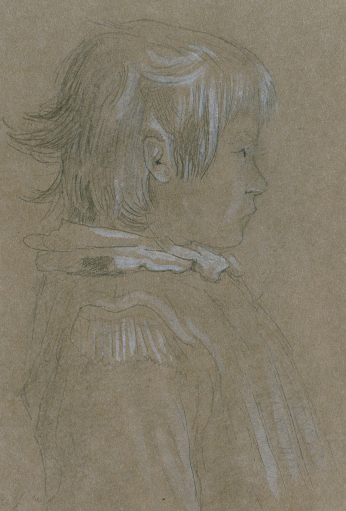 Exceptional Antique Pencil Drawing, Portrait of a Boy, 14x11