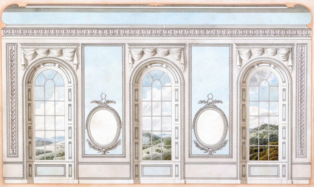 Sir William Chambers RA, Design for window wall, Queen Charlotte's Music Room, Windsor Castle, Berkshire: elevation