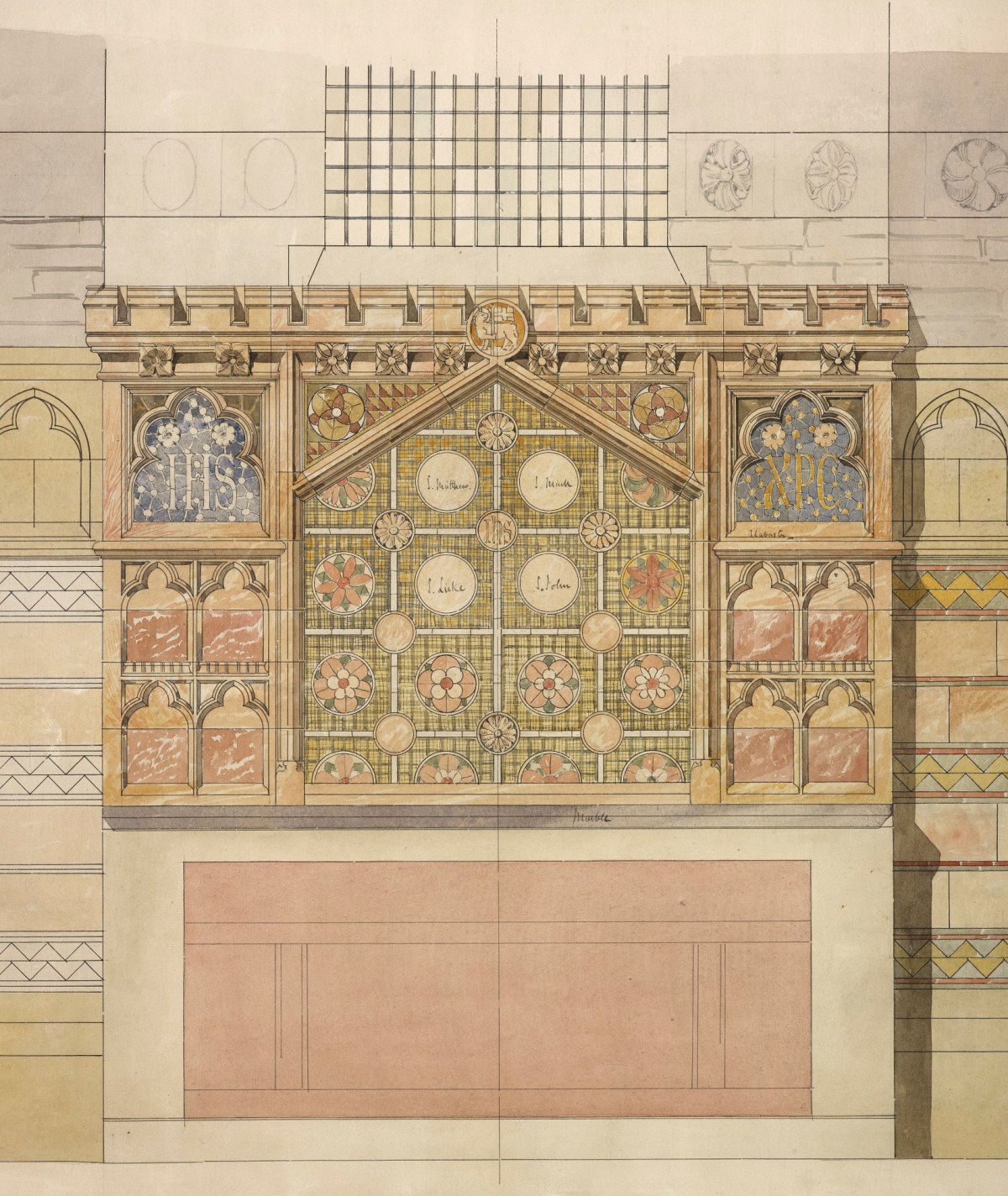 Richard Norman Shaw RA, Design for Holy Trinity Church, Bingley, Yorkshire: design for a reredos