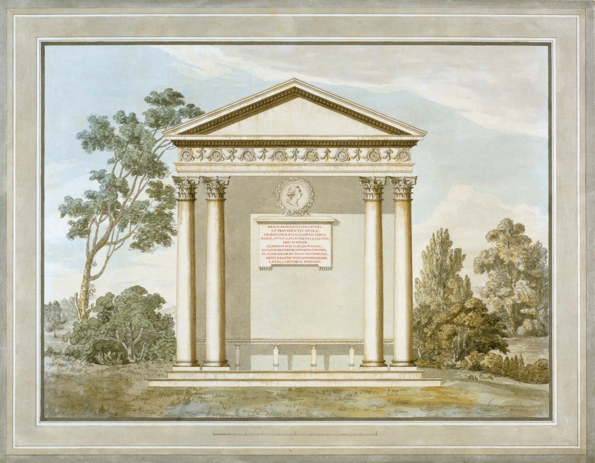 Sir William Chambers RA and John Yenn RA, Design, almost as executed, for the Temple of Health, Blenheim Palace, Oxfordshire: elevation