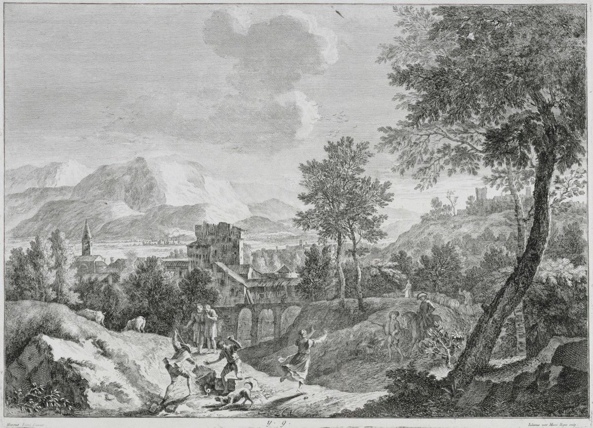 Giuliano Giampiccoli, Landscape with figures surprised by a snake