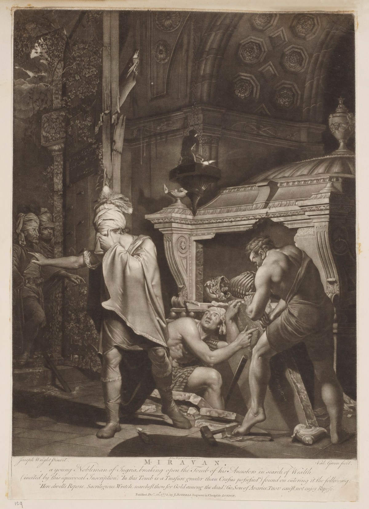 Joseph Wright ARA, Miravan breaking open the tomb of his ancestors