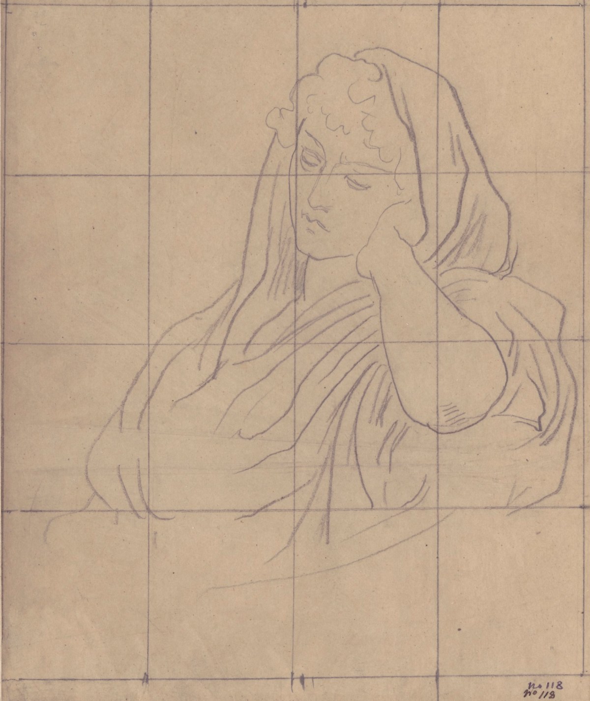 Lord Leighton PRA, Squared up tracing for 'Memories'