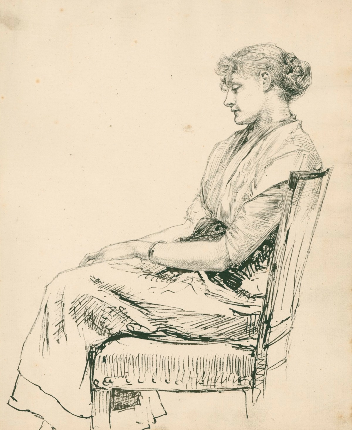 Alfred Parsons RA, A seated woman viewed in profile