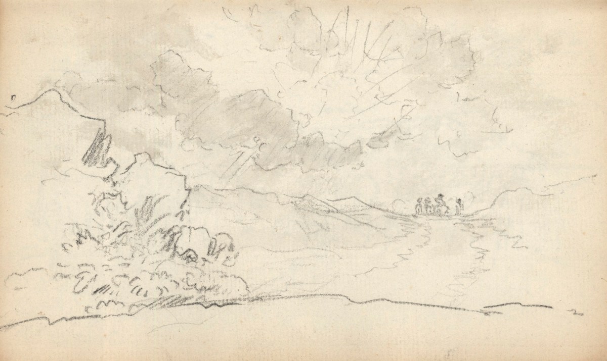 Benjamin West PRA, Leaf from a sketchbook with a landscape drawing