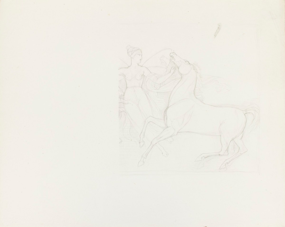 John Gibson RA, Drawing of a female figure and a horse for 'The Hours Leading the Horses of the Sun'