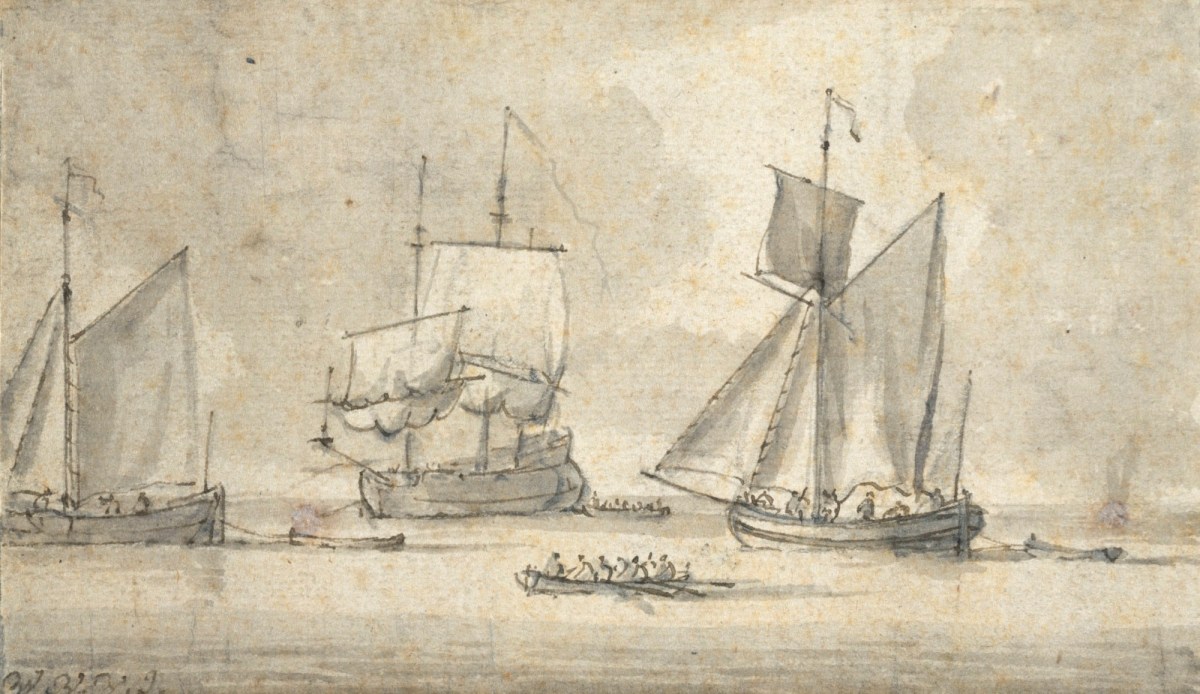 Willem van de Velde the younger, Three Dutch ships at anchor