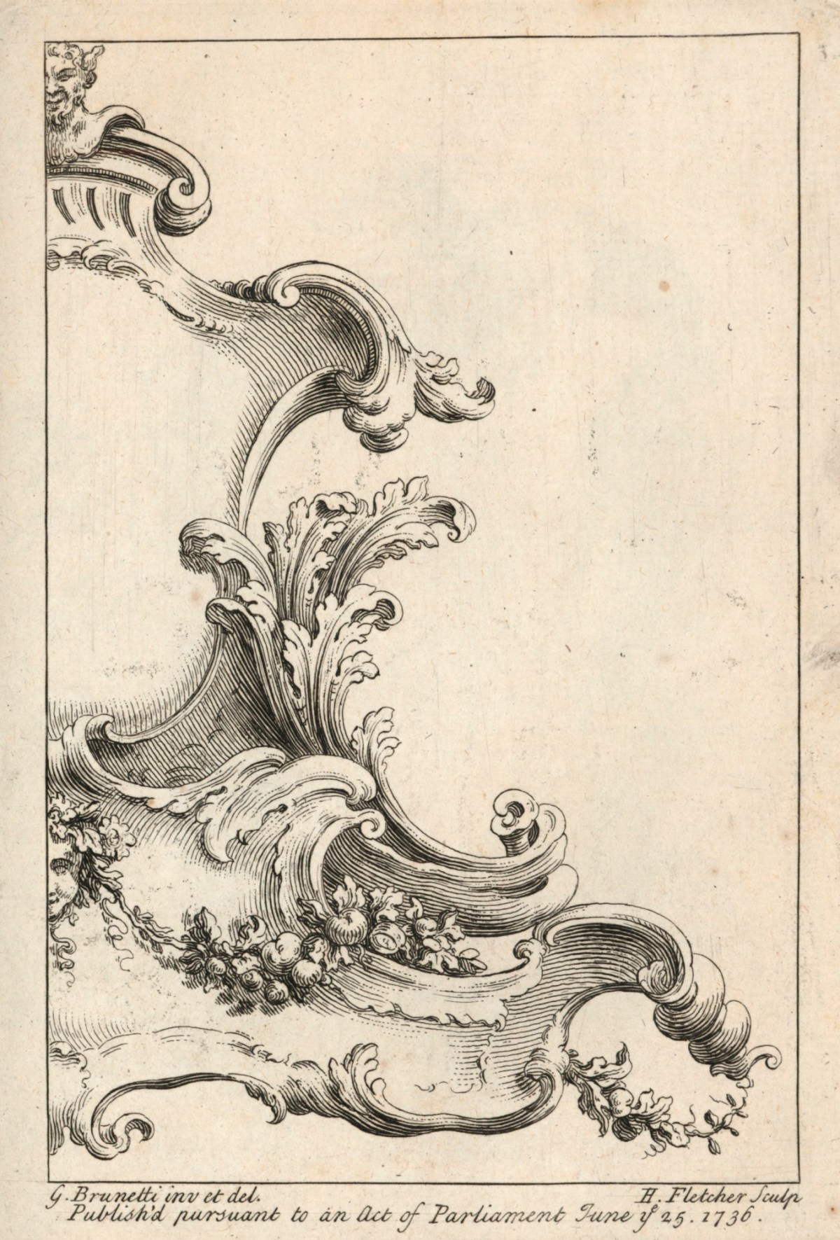 Gaetano Brunetti, Scrolled cartouche with a garland of fruit and flowers