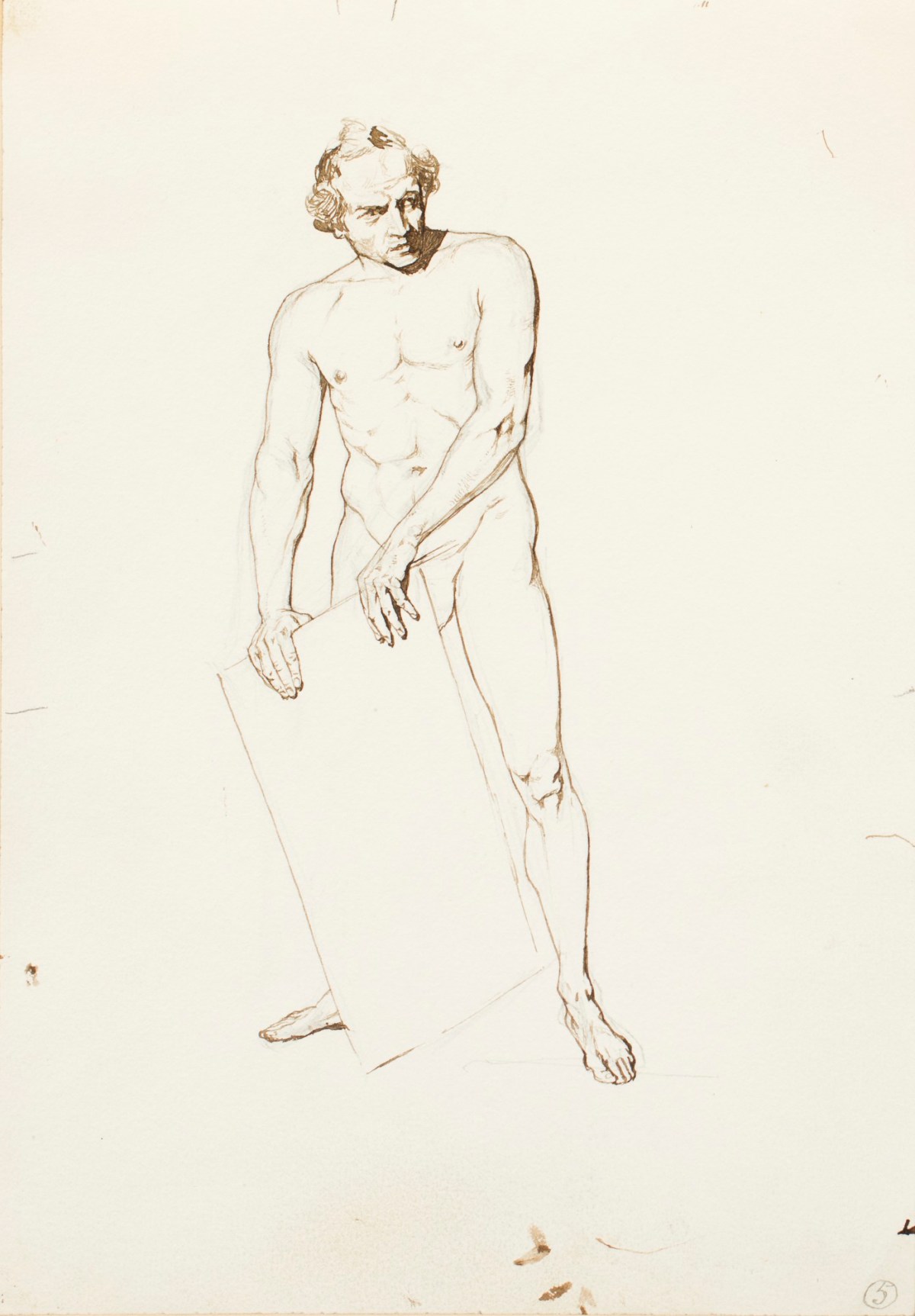 Henry Hugh Armstead RA, Nude study of a standing male figure, for the 'History of the Shirleys' reliefs