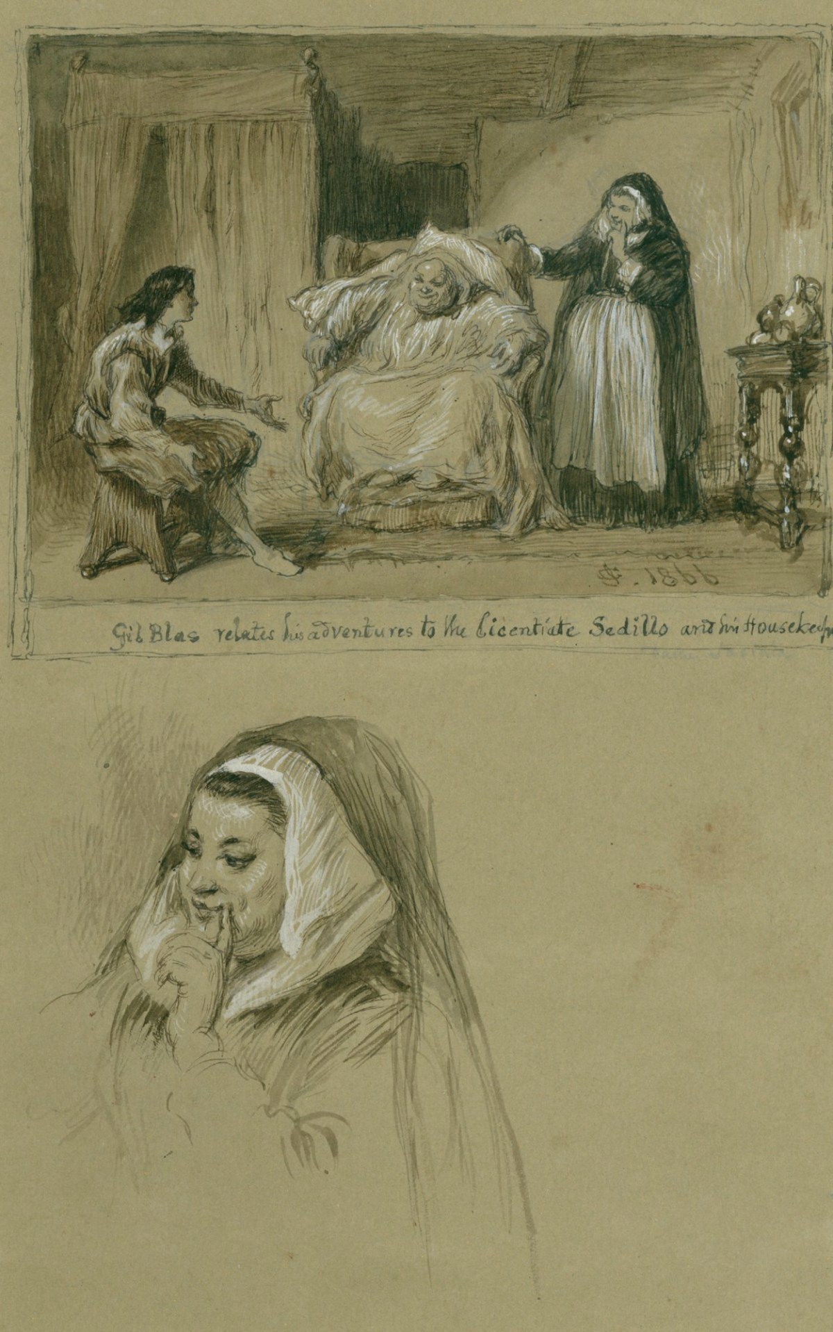 Sir John Gilbert RA, Drawings for an illustration to Le Sage's Gil Blas