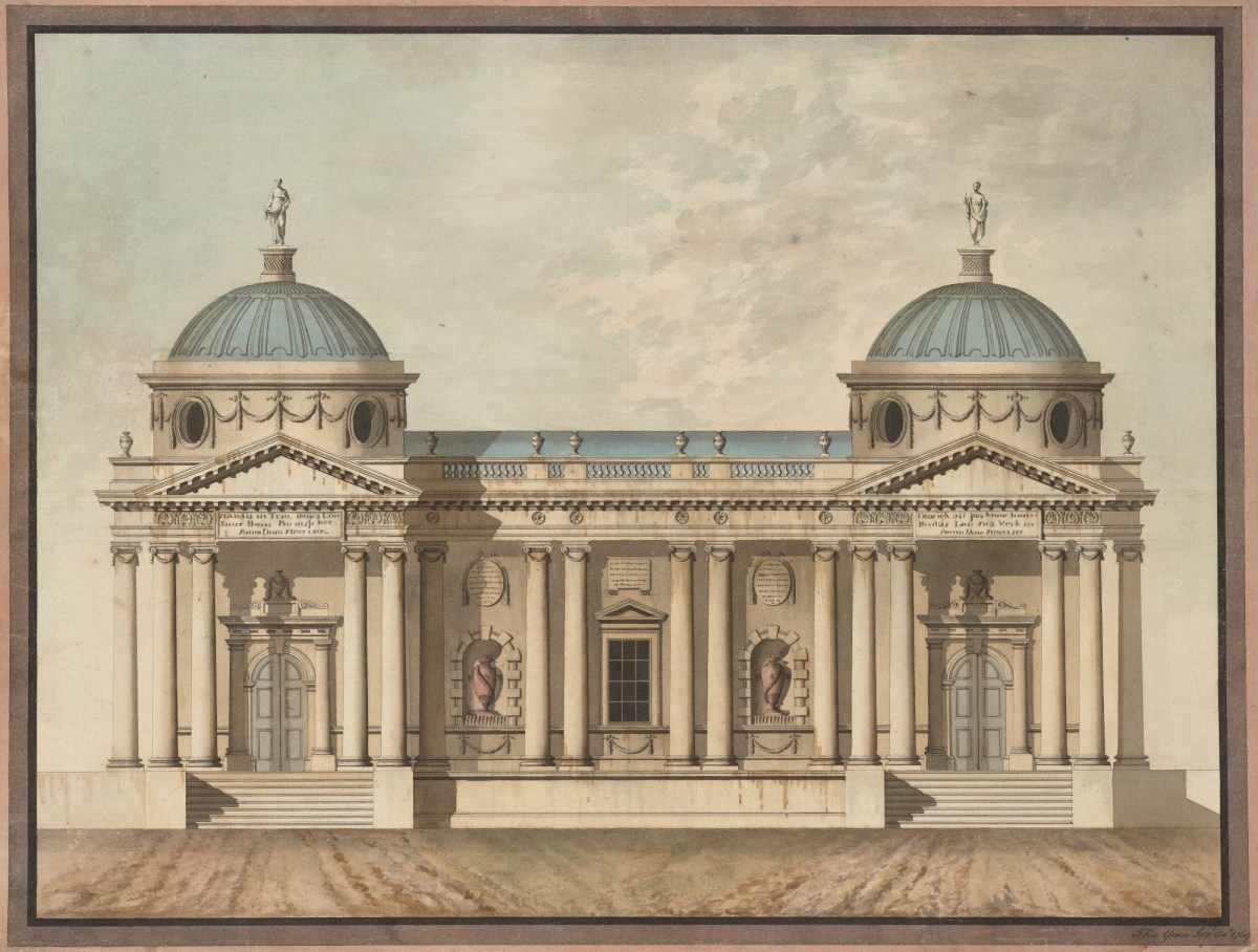 John Yenn RA, Student design for a villa with two domes: elevation