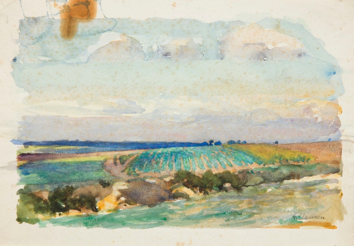 Sir George Clausen RA, Study of farmland with fields of crops