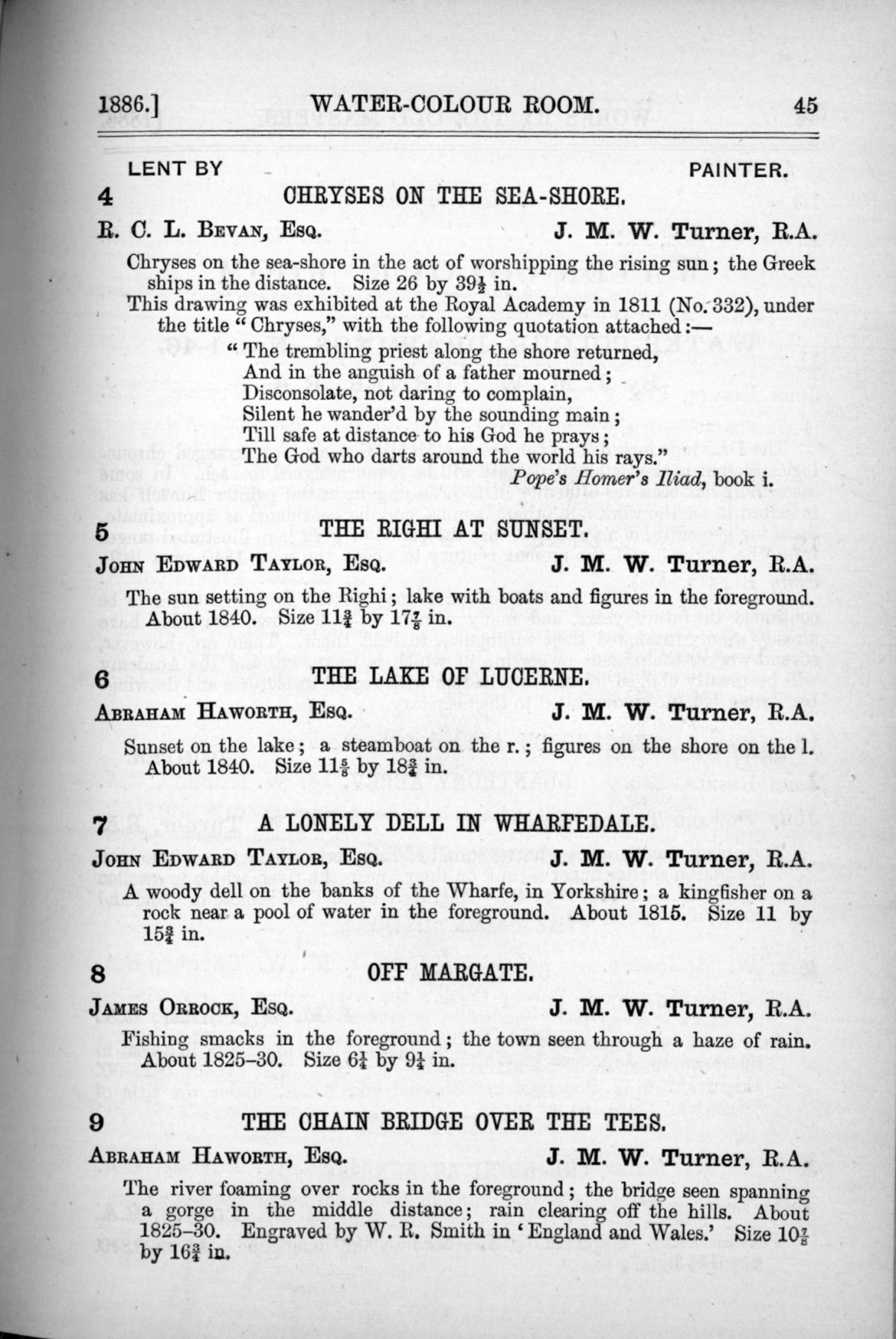 Page 45 of 1886 - Old Masters, deceased masters of the British School, Joseph Wright of Derby ARA and J.M.W. Turner RA
