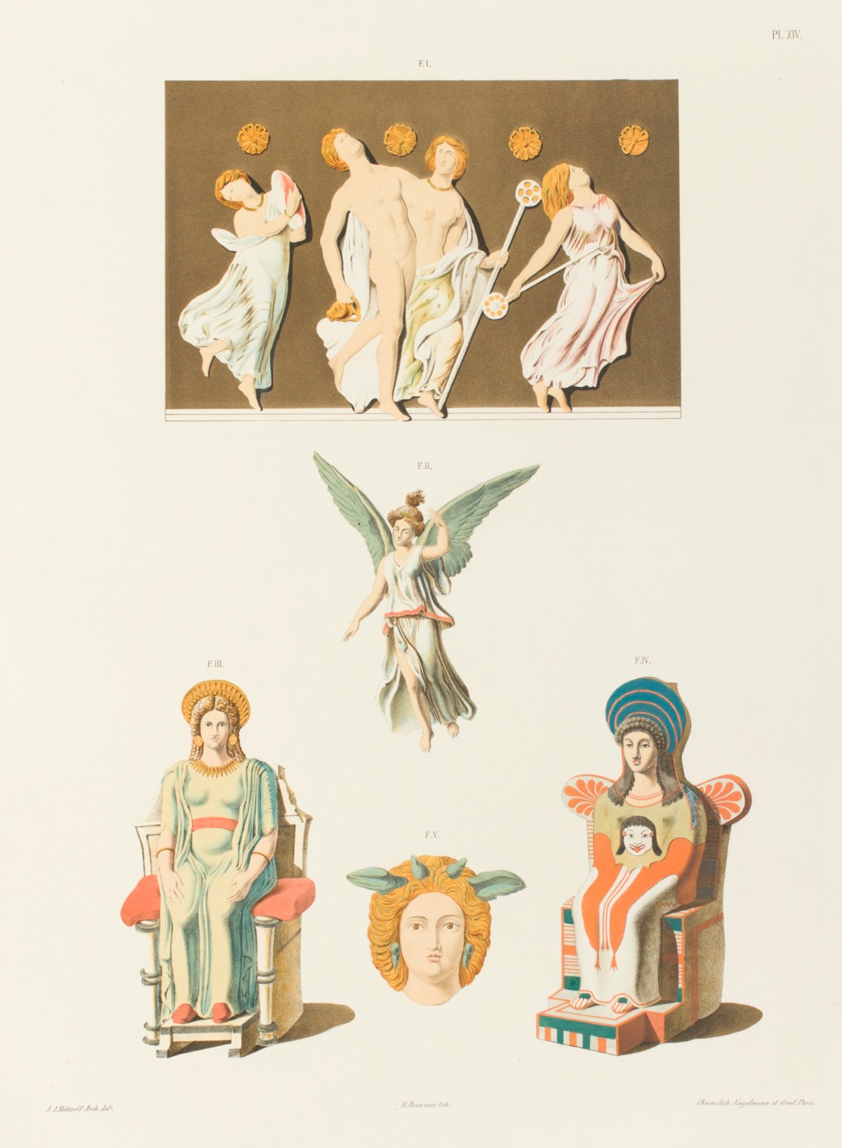 Jakob Ignaz Hittorff, Bas-reliefs, figures et tête en terre cuite coloriée, de la Grèce et da la Sicile