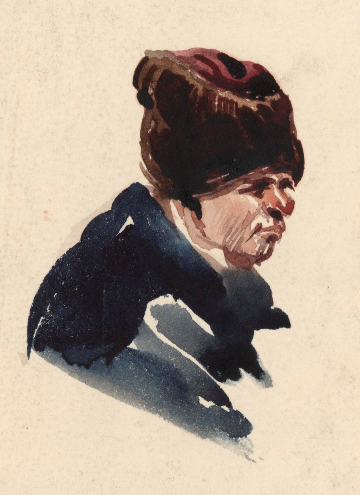 Richard Parkes Bonington, Portrait sketch of a man in a brown hat