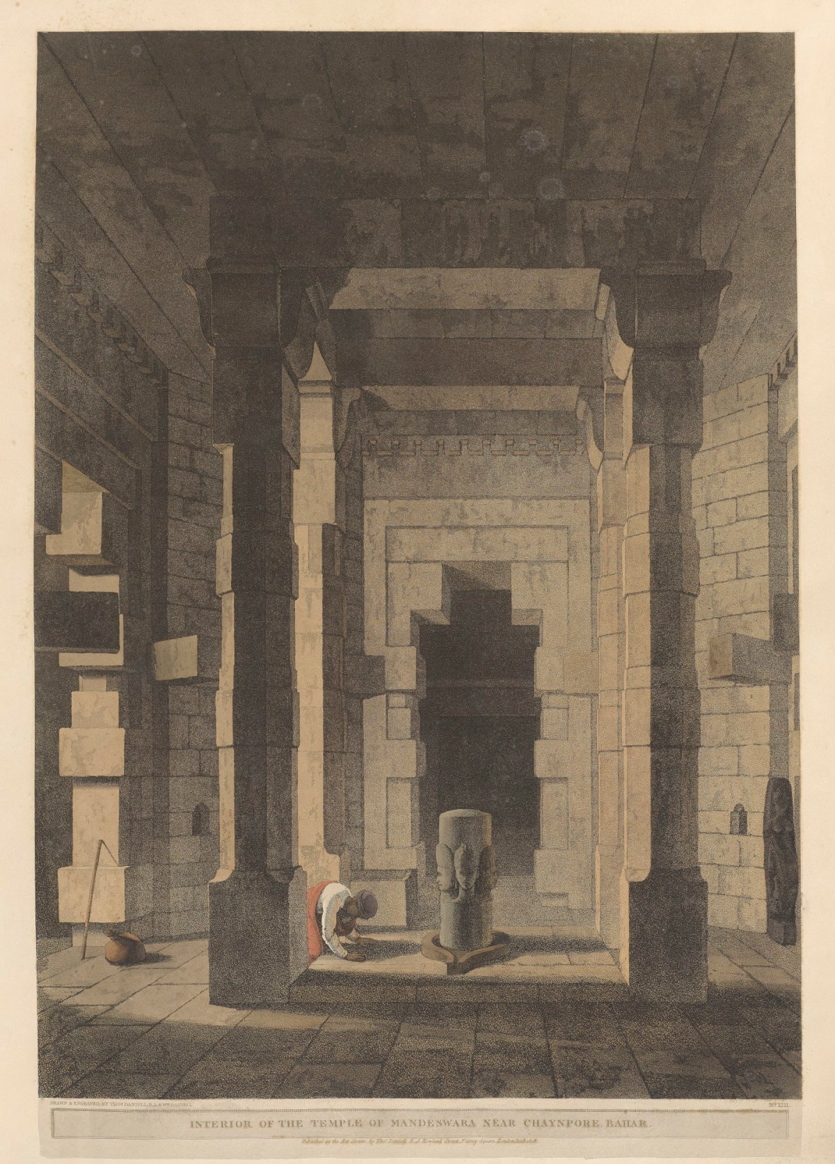 Thomas Daniell RA, Interior of the temple of Mandeswara near Chaynpore, Bahar.