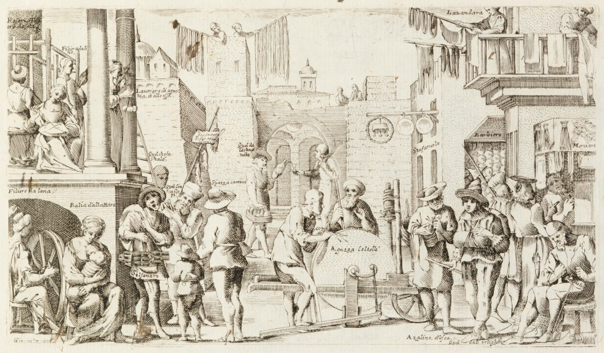 Trades of Bologna babysitter, knife sharpener, barber. Works of Art