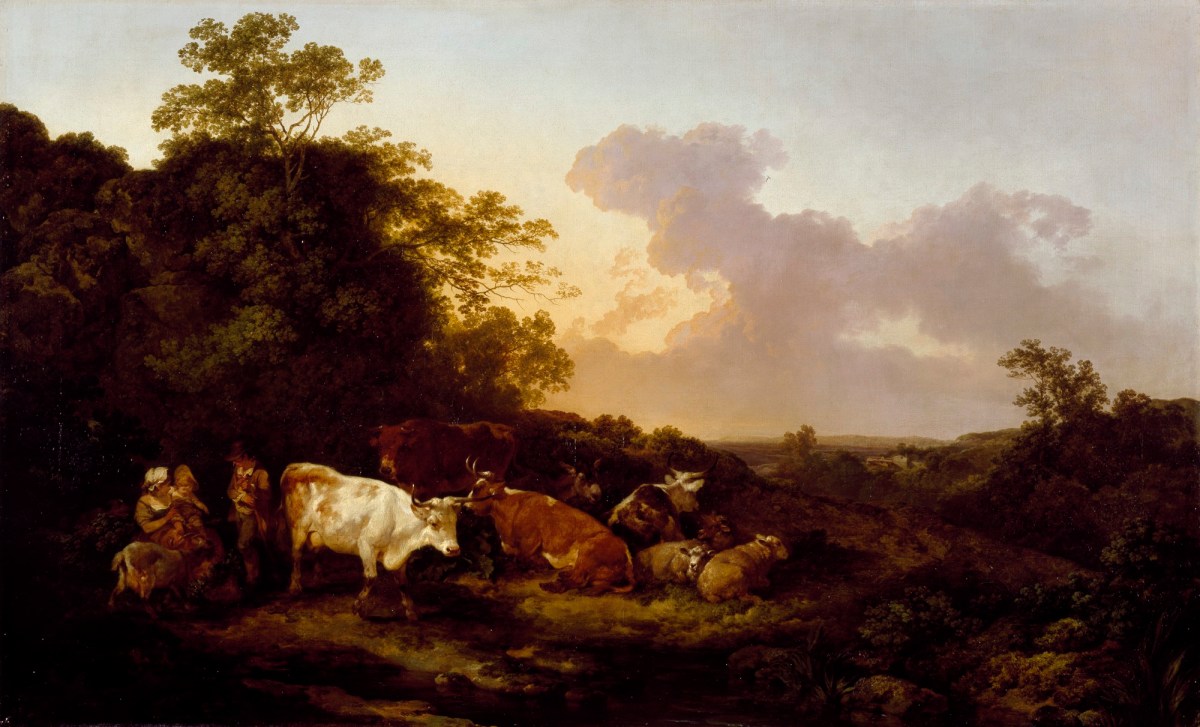 Philippe Jacques de Loutherbourg RA, Landscape with cattle and figures, a storm coming on