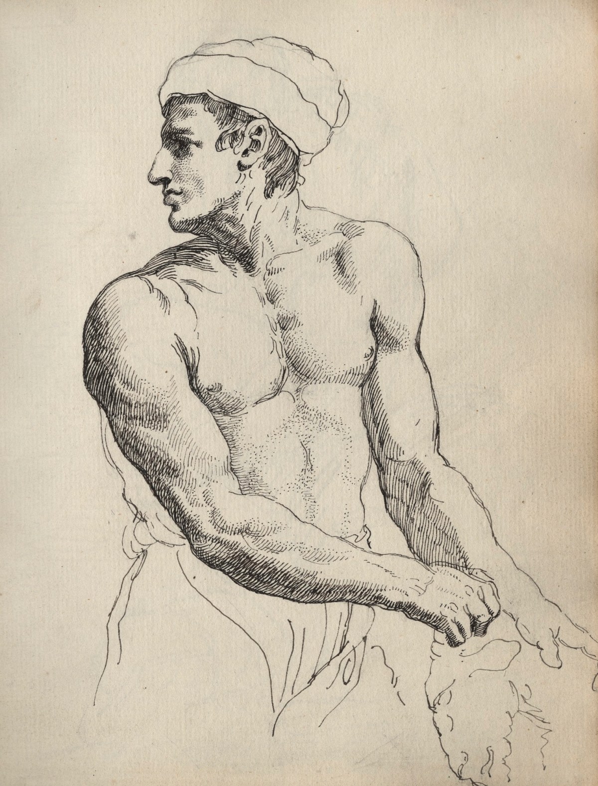 Unknown artist, Leaf from a sketchbook with a drawing of a half-length male figure