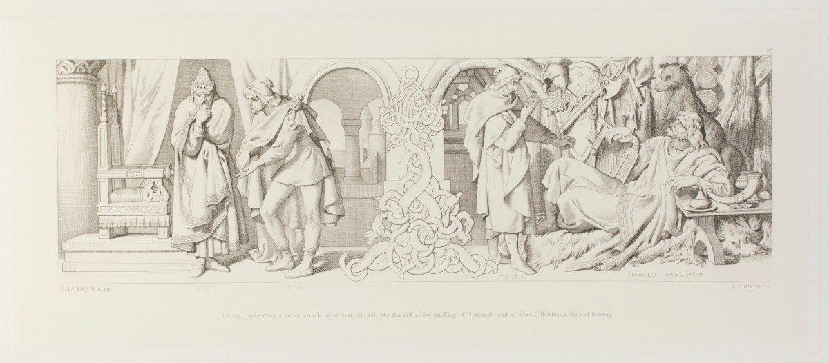 Daniel Maclise RA, Tostig, meditating another attack upon Harold, solicits the aid of Swayn, King of Denmark, and Harold Hardrada, King of Norway
