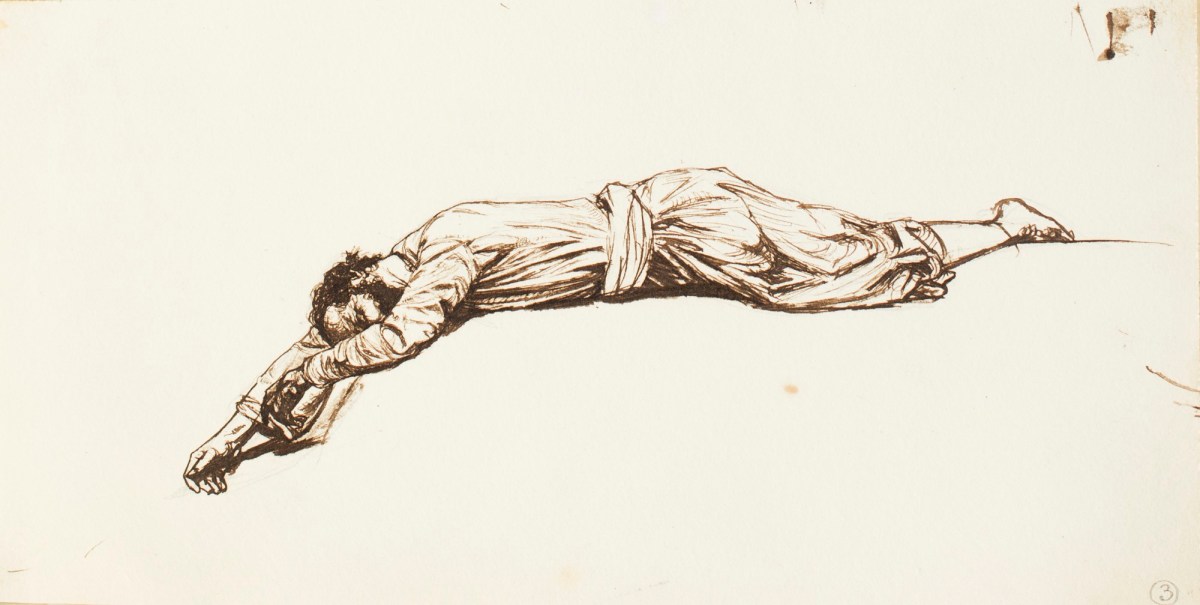Henry Hugh Armstead RA, Study of a figure lying on the ground, for the Outram Shield