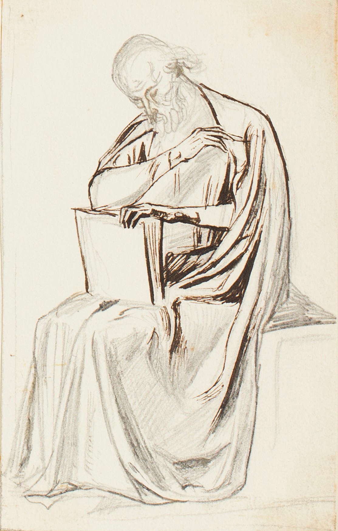 Henry Hugh Armstead RA, A seated male figure, for carvings at Llandaff Cathedral