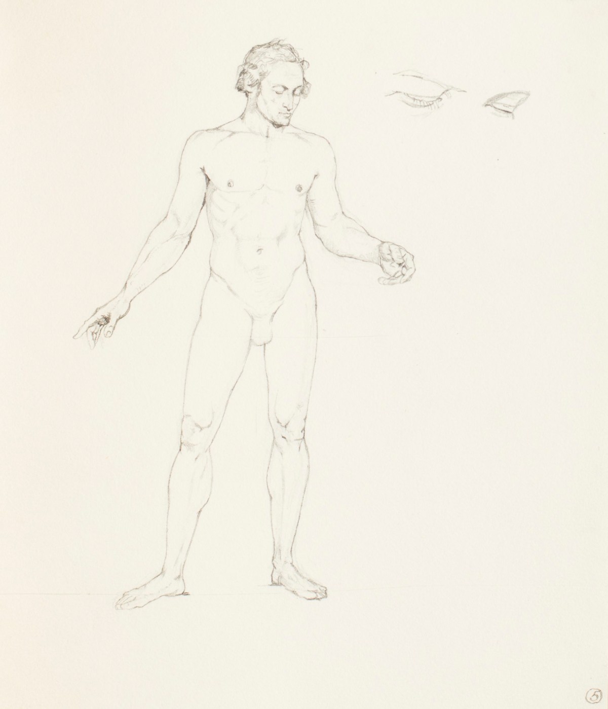 Henry Hugh Armstead RA, Male nude in a frontal pose, for the 'History of the Shirleys' reliefs