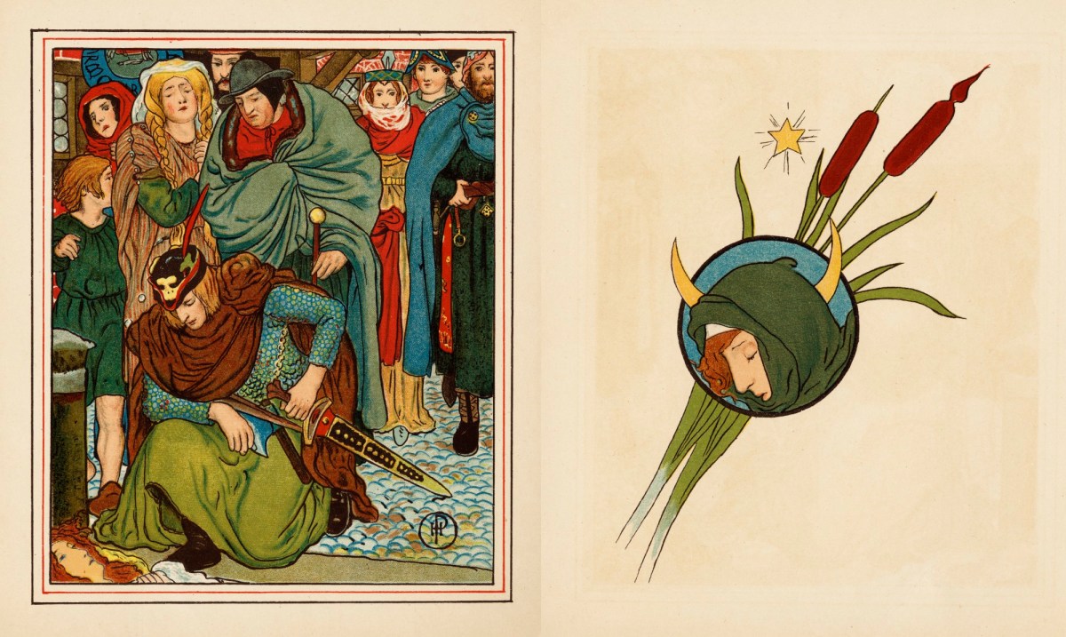 Howard Pyle, 'Out upon the wharfs they came, / Knight and burgher, lord and dame, / And round the prow they read her name, / The Lady of Shalott'