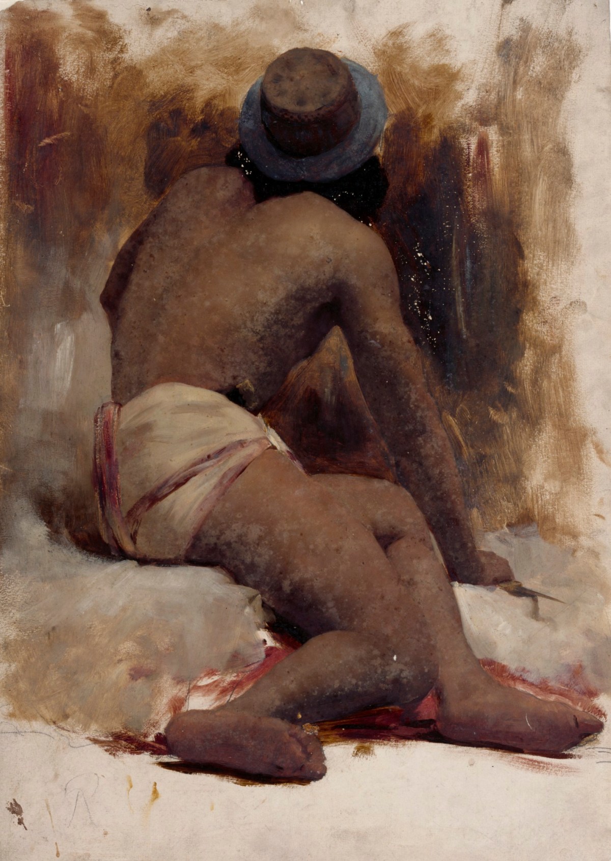Unidentified British Artist (Formerly Attributed to William Etty R.A.) and William Etty RA, Study of a seated, partially draped male figure
