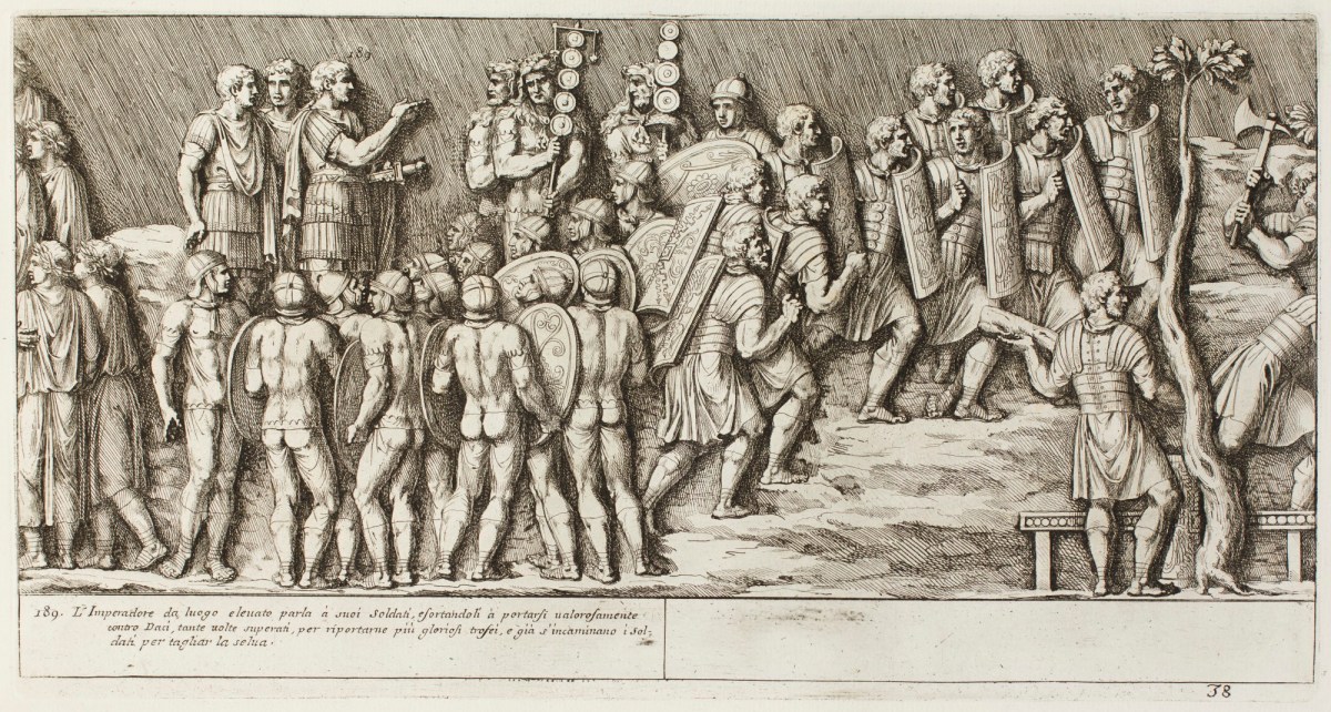 Pietro Santi Bartoli, Plate 38: Emperor Trajan addressing the soldiers