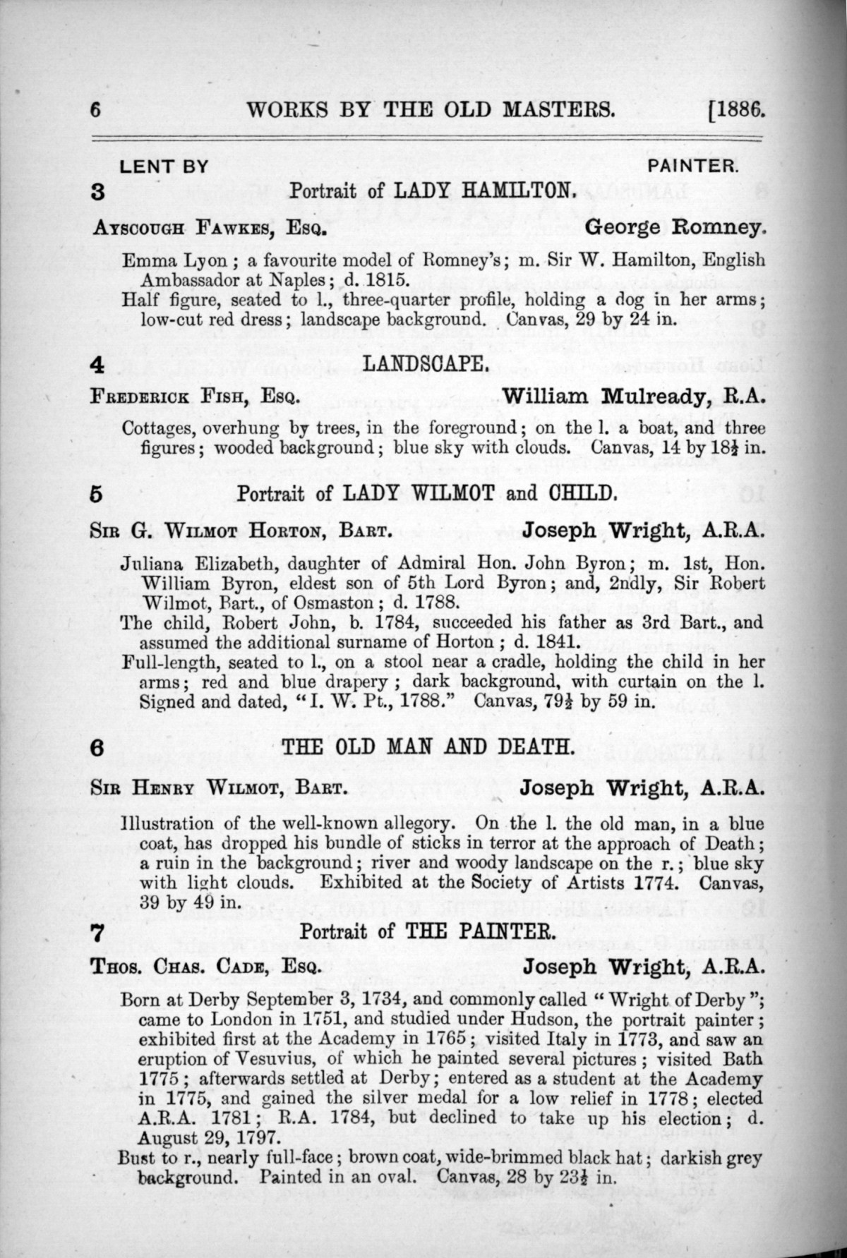 Page 6 of 1886 - Old Masters, deceased masters of the British School, Joseph Wright of Derby ARA and J.M.W. Turner RA