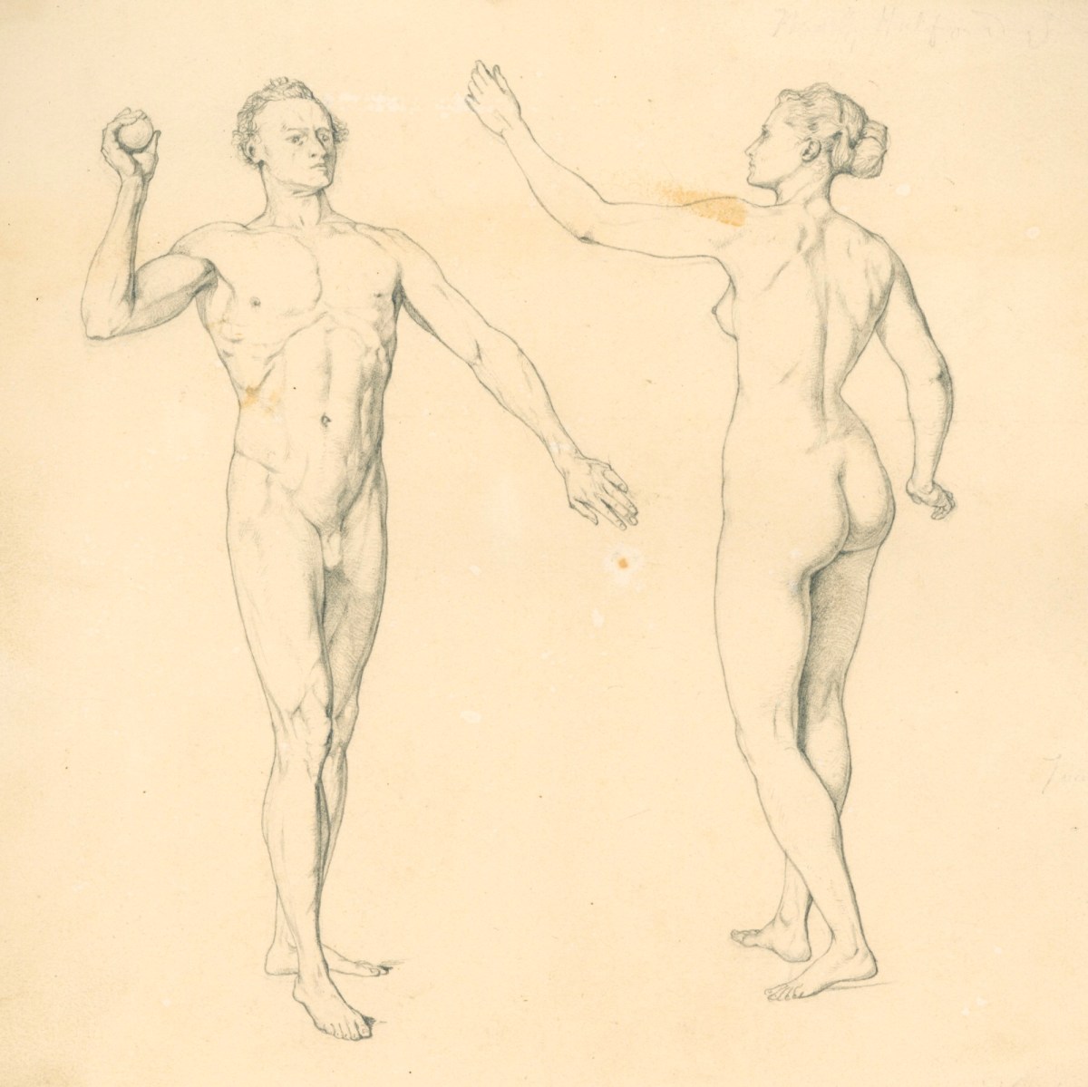 Henry Hugh Armstead RA, Studies of a male and a female nude for the 'Fall of Adam' or 'Adam and Eve' vase