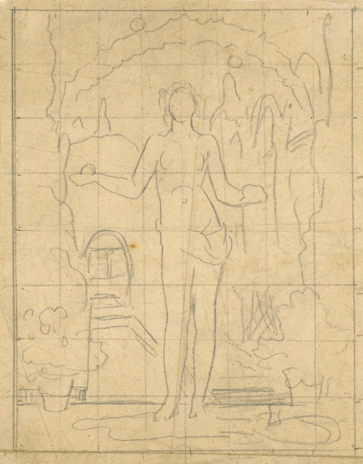 Lord Leighton PRA, Squared up tracing for 'The Antique Juggling Girl'