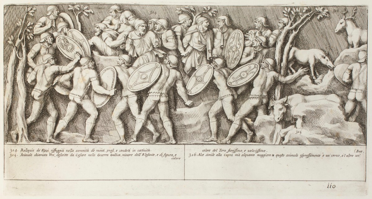 Pietro Santi Bartoli, Plate 110: Roman soldiers making Dacian prisoners