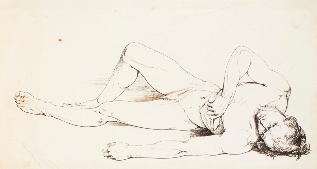 Henry Hugh Armstead RA, Male nude lying on the ground