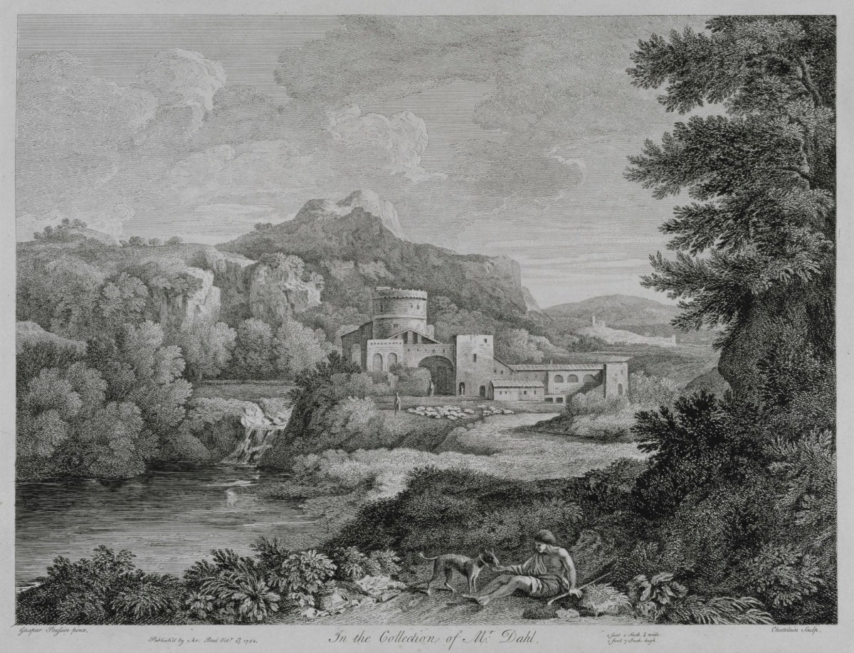 Jean Baptiste Claude Chatelain, Pastoral landscape with a shepherd and his dog