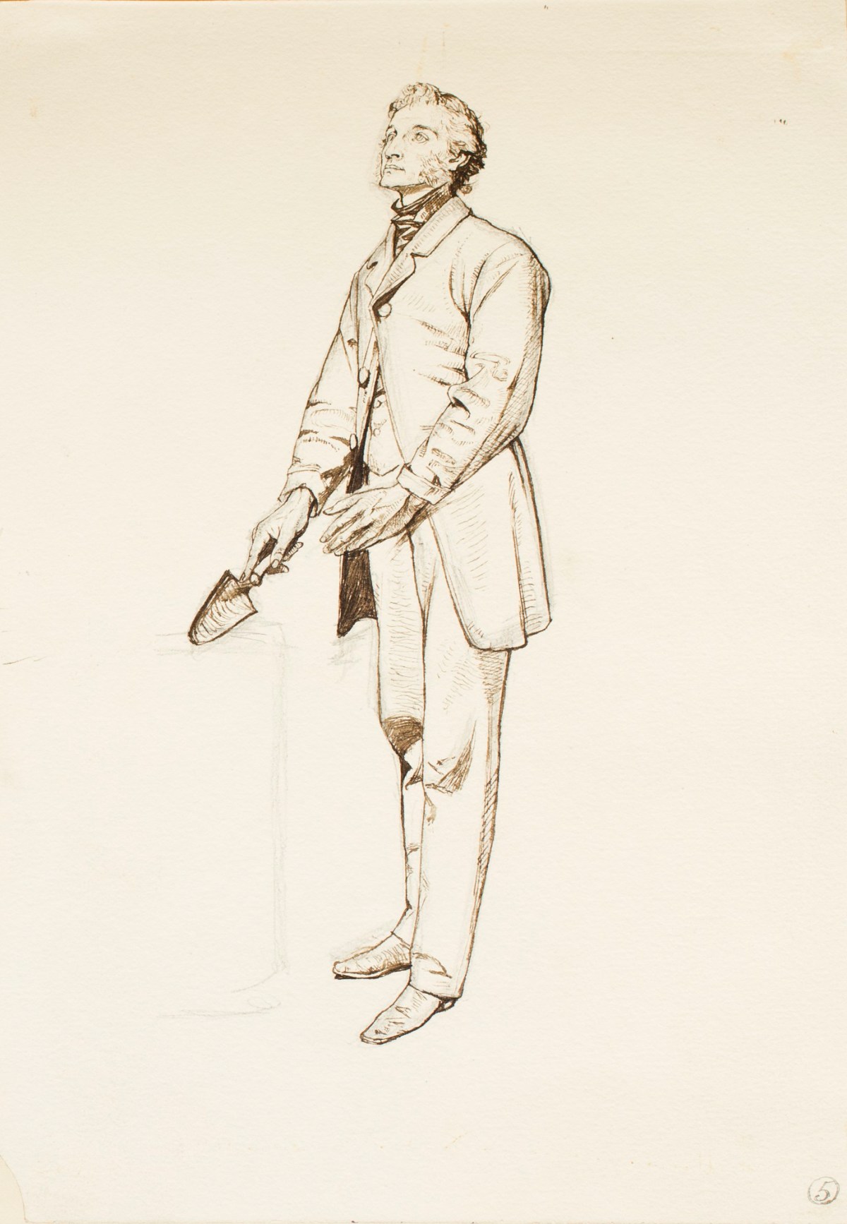 Henry Hugh Armstead RA, A standing man holding a trowel, possibly for the 'History of the Shirleys' reliefs
