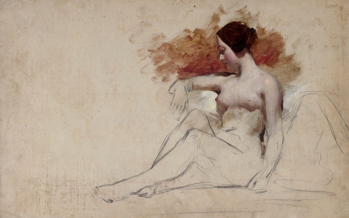 Unidentified British Artist (Formerly Attributed to William Etty R.A.) and William Etty RA, Seated female nude
