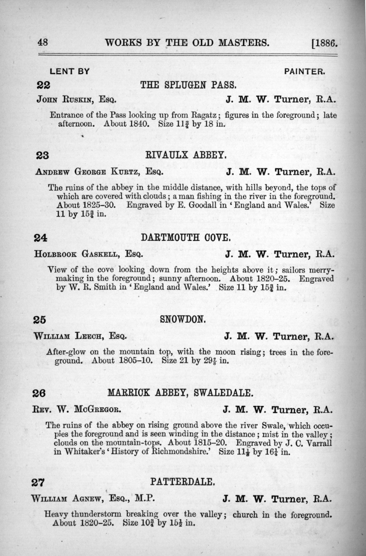Page 48 of 1886 - Old Masters, deceased masters of the British School, Joseph Wright of Derby ARA and J.M.W. Turner RA