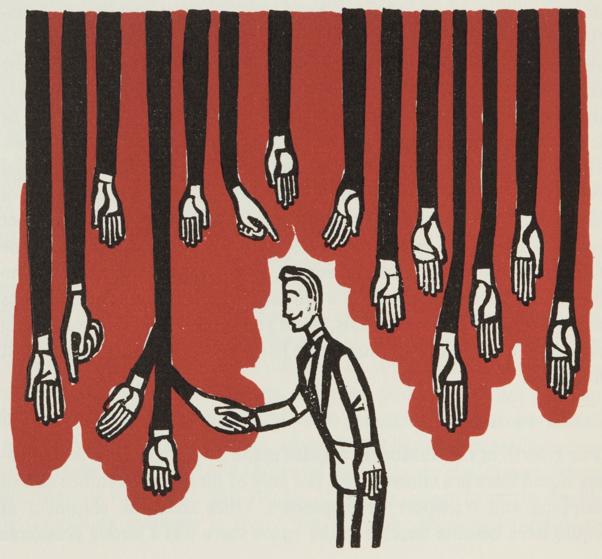 Edward Bawden RA, Shaking hands with a glove