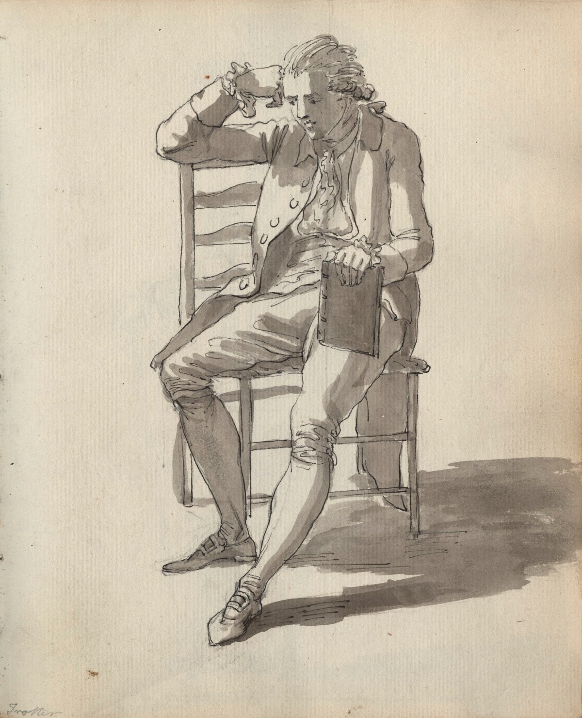 Unknown artist, Leaf from a sketchbook with a drawing of a seated man