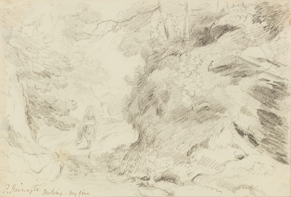 Philip Reinagle RA, Man on horseback riding down a wooded path