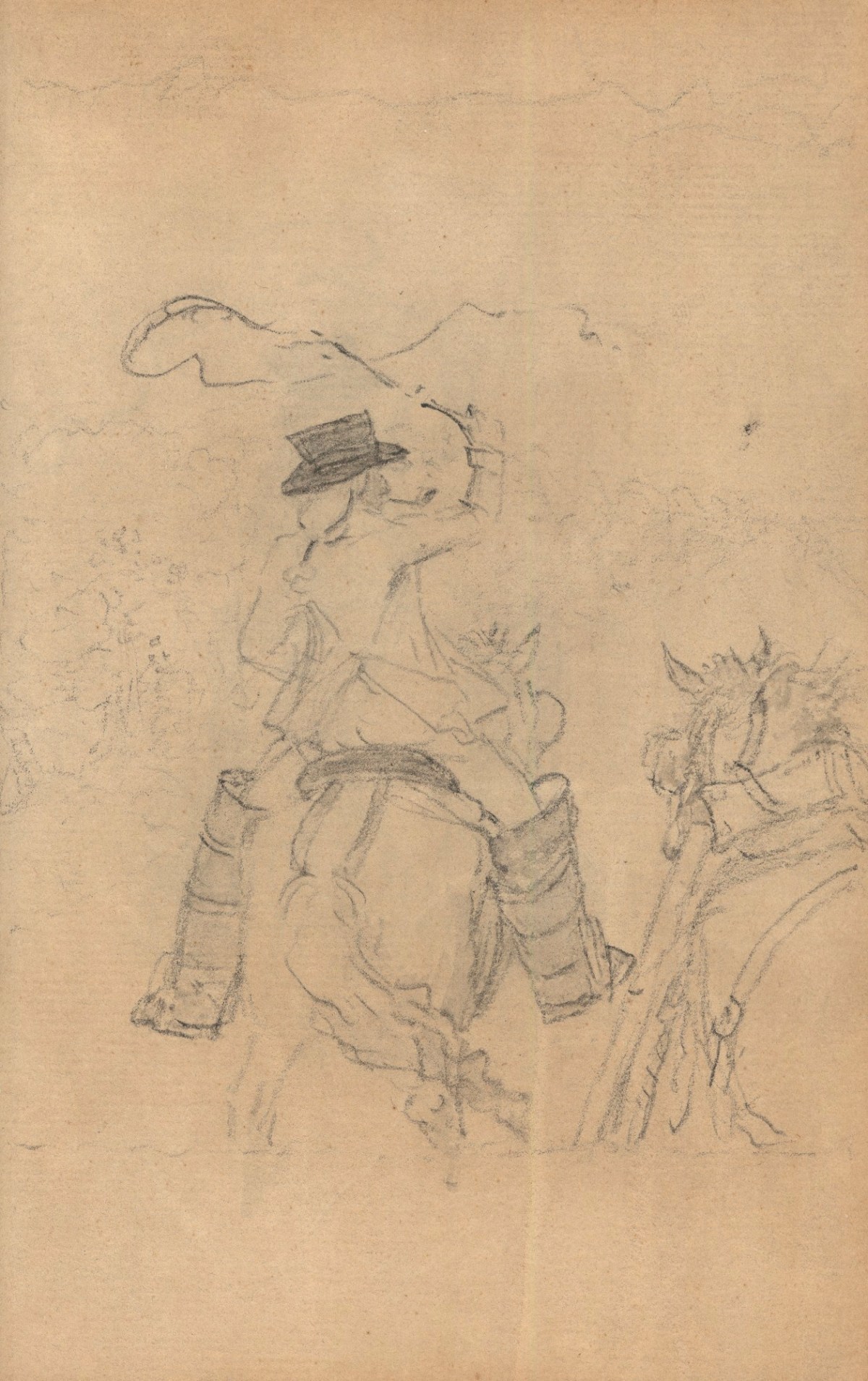 Benjamin West PRA, Leaf from a sketchbook with a drawing of a man on horseback