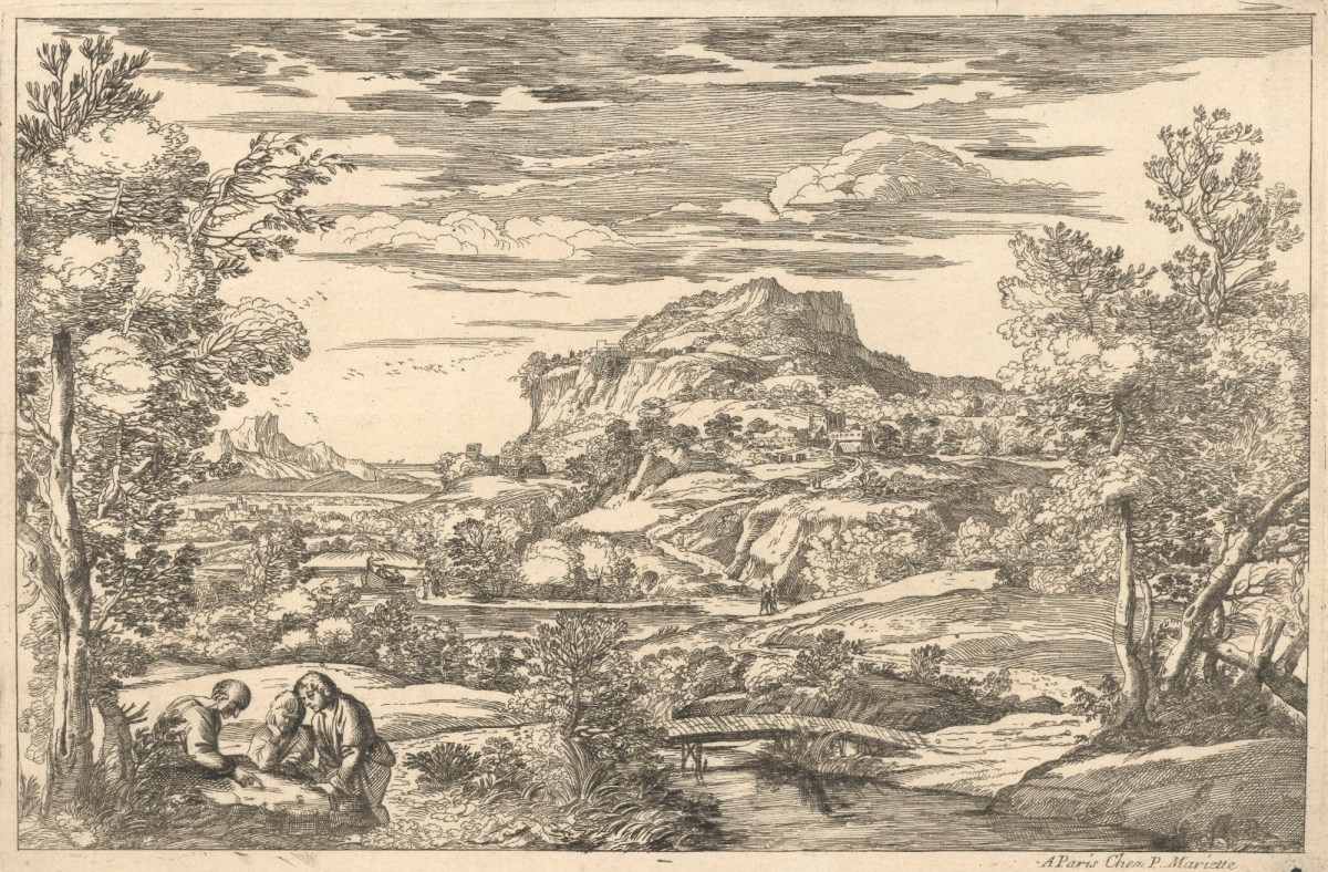 Moyse-Jean-Baptiste Fouard, Landscape with three men playing dice
