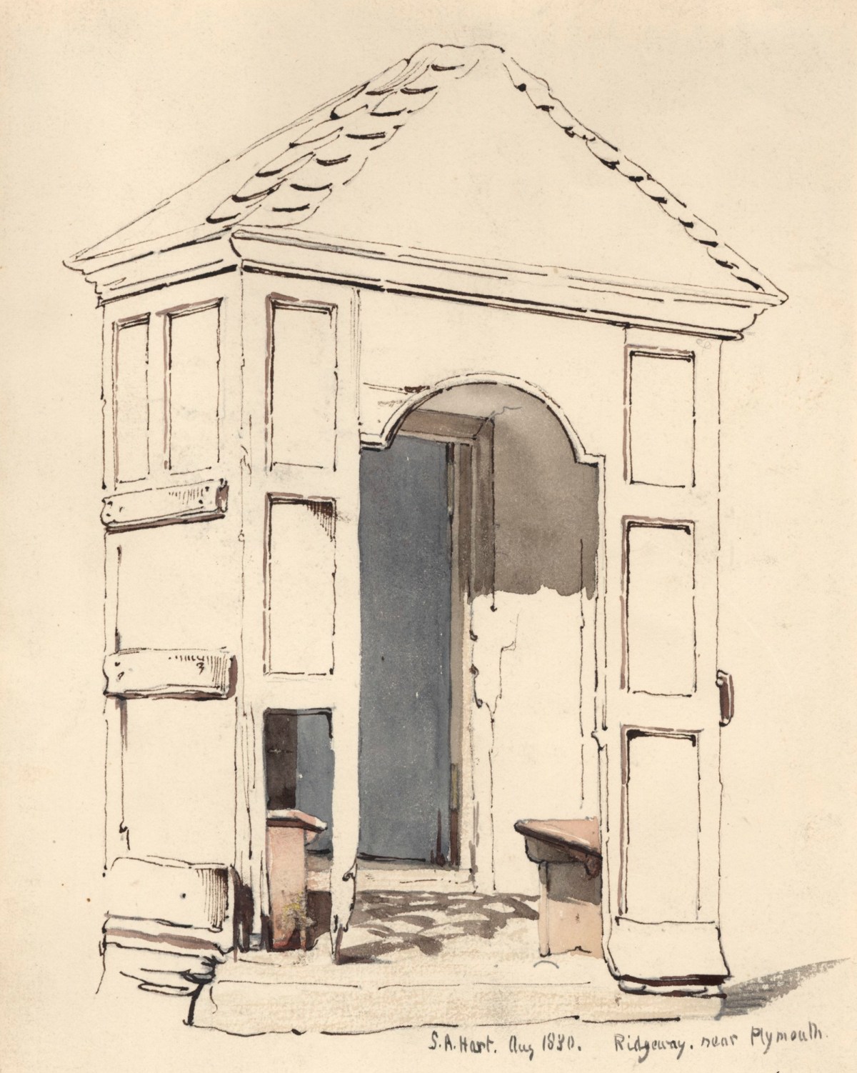 Solomon Alexander Hart RA, Sketch of a portico at Ridgeway, Plymouth