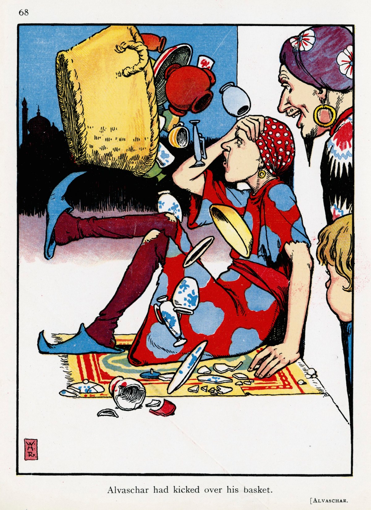 William Heath Robinson, 'Alvaschar had kicked over his basket.'
